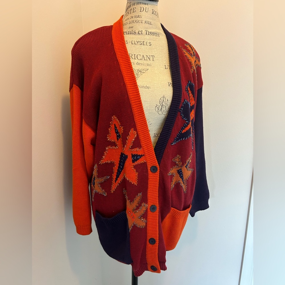 IB Diffusion Cardigan Sweater Abstract Geometric Beaded L Large Vintage 1992